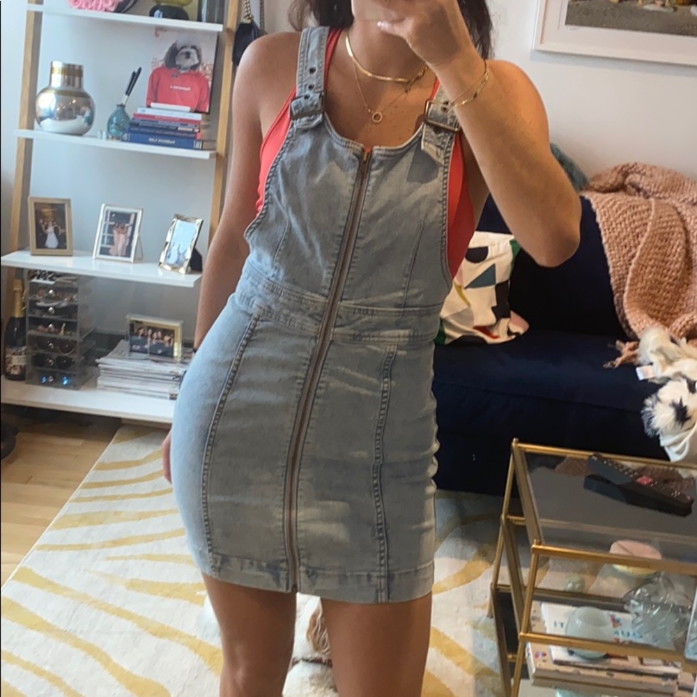 Mini denim overalls dress